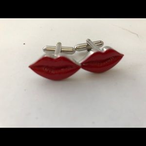 Link Up Kiss Cufflinks— metal & red enamel